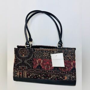 TAPESTRY ~ Faux Leather ~Medium Size~ Handbag Purse ~ Brown & Red ~ 2 Handles